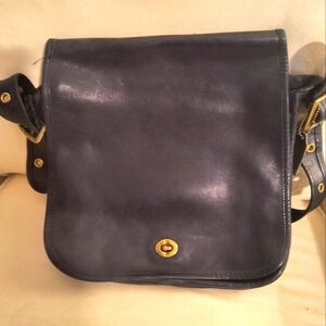 Black Leather Shoulder Vintage Stewardess Bag